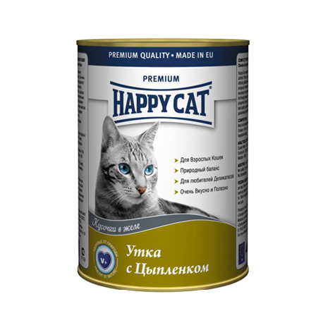 Влажный корм для кошек (утка с цыпленком в желе) Happy Cat (0,4 кг)