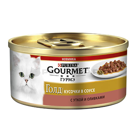 Влажный корм для кошек (Утка с оливками кусочки) Gourmet Gold