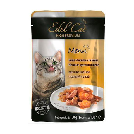 Влажный корм для кошек (курица, утка в желе) Edel Cat (0,1 кг)