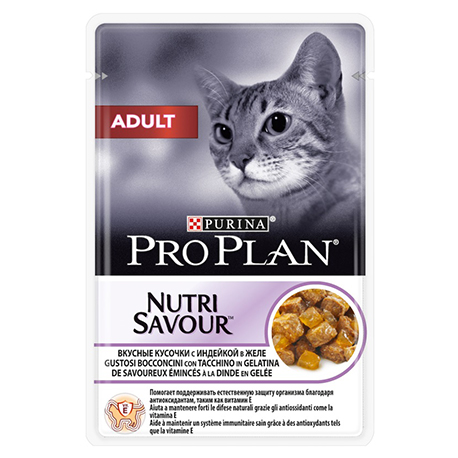 Purina Pro Plan Adult Влважный Корм для взрослых кошек в желе,с индейкой,85гр.