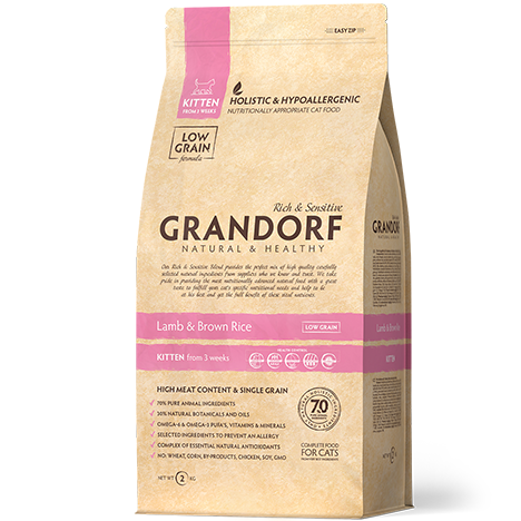 Grandorf Kitten Lamb&Brown Rice —  сухой низкозерновой корм для котят с 3-х недель с ягненком и рисом 400гр.