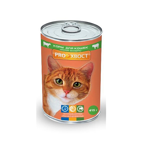 Консервы для кошек (мясное ассорти) «Прохвост» (0,415 кг)