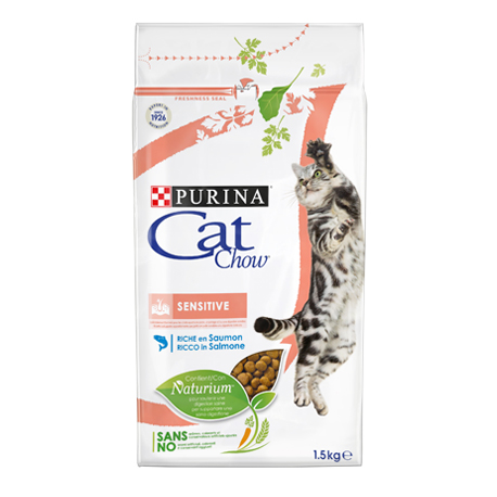 Purina Cat Chow Sensitive Сухой Корм для взрослых кошек с чувствительным пищеварением с лососем,400гр.