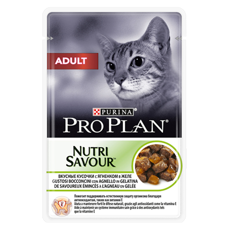 Purina Pro Plan Adult Влажный Корм для взрослых кошек в желе,с ягненком,85гр.