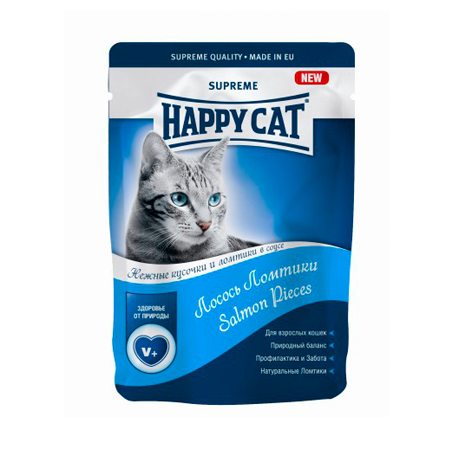 Влажный корм для кошек (лосось ломтики в соусе) Happy Cat (0,1 кг)