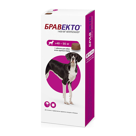 Таблетка от блох и клещей для собак весом от 40 до 56 кг "Бравекто" 1400 мг (1 таб.)