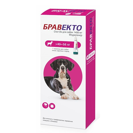"Бравекто Спот Он" 1400 мг для собак крупных пород от 40 до 56 кг, пипетка 3,57 мл.
