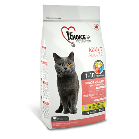 1st Choice Adult Indoor Vitality Сухой Корм для домашних взрослых кошек с цыпленком,5,44кг.