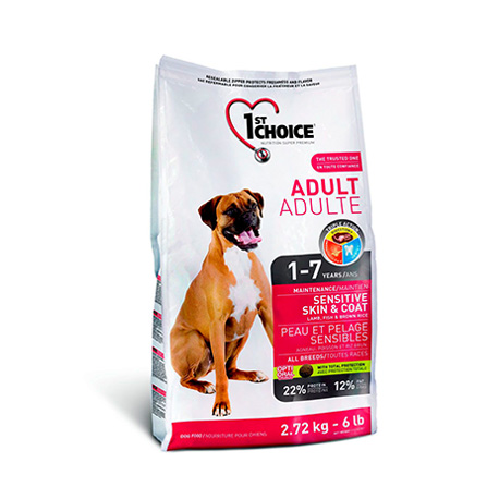 1st Choice Adult Sensetive Skin&Coat Сухой Корм для взрослых собак с чувствительной кожей и шерстью с ягненком,рыбой и рисом,2,72.