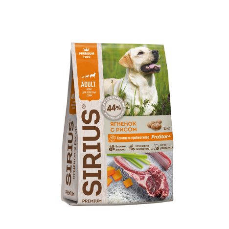 Sirius Adult сухой корм премиум класса для взрослых собак,ягненок с рисом,15кг.