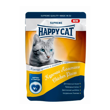 Влажный корм для кошек (курочка ломтики в соусе) Happy Cat (0,1 кг)