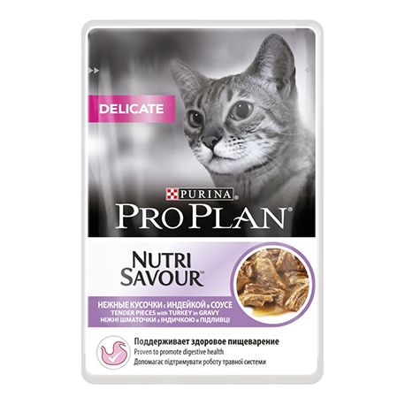 Purina Pro Plan Deliate Влажный Корм для взрослых кошек с чувствительным пищеварением,в соусе,с индейкой,85гр.