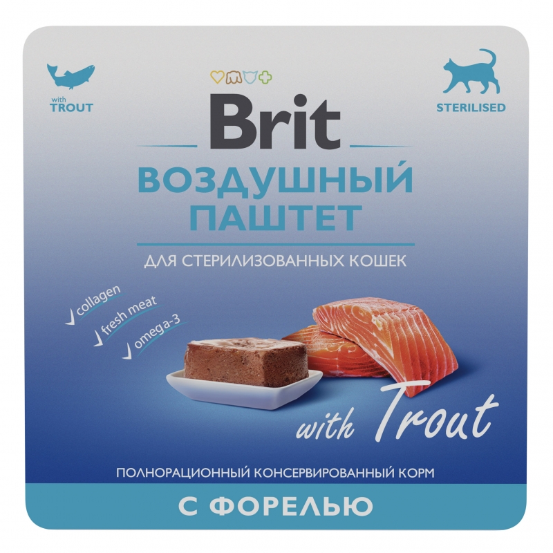 Brit Premium - воздушный паштет для взрослых стерилизованных кошек,с форелью,100гр.