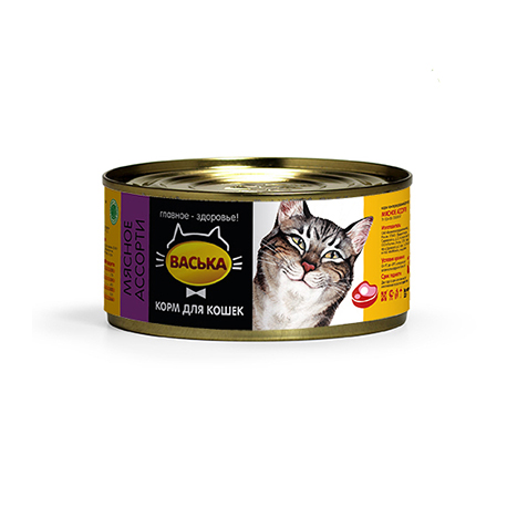 Консервы для кошек (мясное ассорти) «Васька» (0,325 кг)