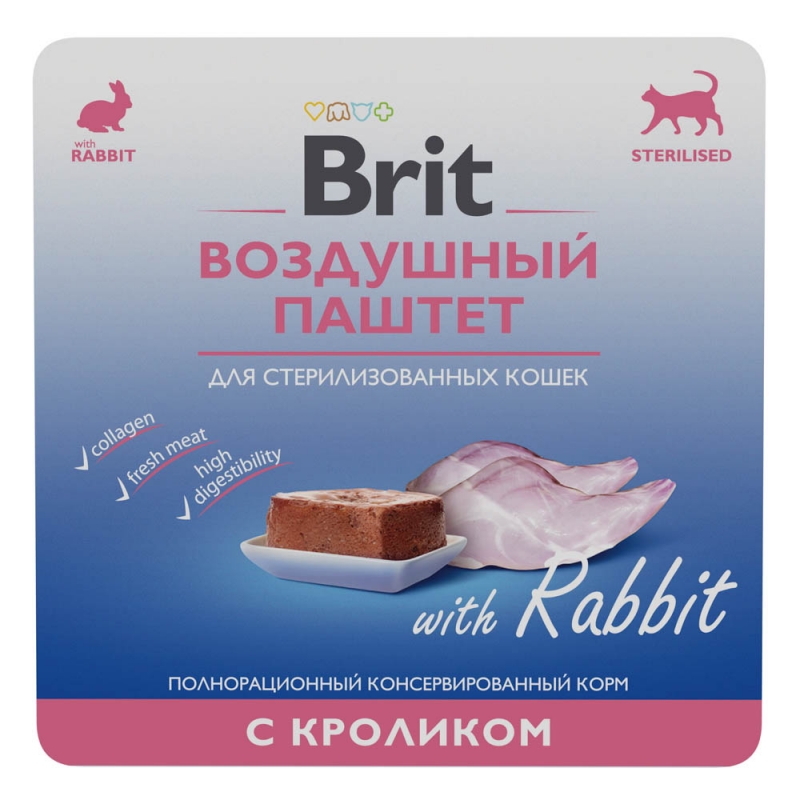 Brit Premium - воздушный паштет для взрослых стерилизованных кошек,с кроликом,100гр.