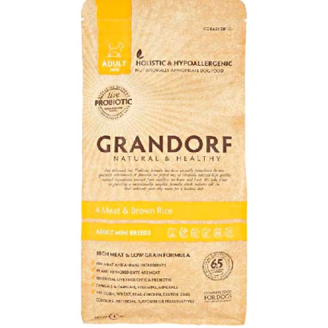 Grandorf Adult Mini 4 Meat&Rice — Сухой корм для взрослых собак мелких пород,4 вида мяса с рисом,3кг.