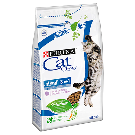 Purina Cat Chow 3в1 Сухой Корм для взрослых кошек с индейкой,1,5кг.