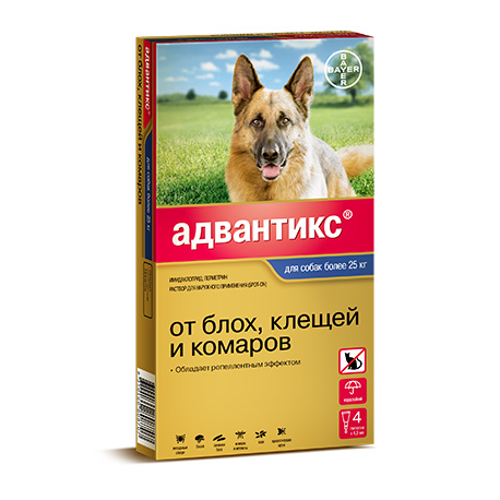 Капли от клещей и блох для собак весом от 25 до 40 кг. Адвантикс (1шт)