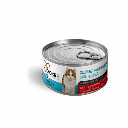 1st Choice Adult Skin&Coat Влажный Корм для взрослых кошек,для кожи и шерсти,тунец с кальмаром и ананасом,85гр.