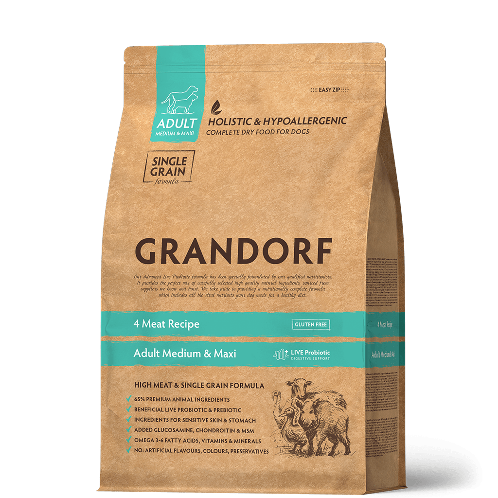 Grandorf Adult Medium&Maxi 4 Meat&Rice — Сухой корм для взрослых собак всех пород,четыре вида мяса,1кг.
