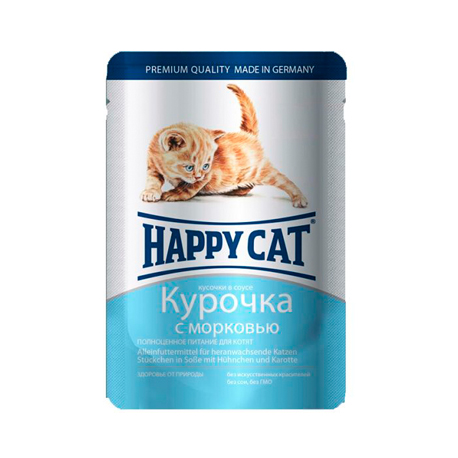 Влажный корм для котят (курочка с морковью ломтики в соусе) Happy Cat (0,1 кг)