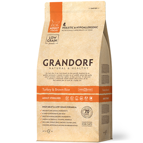 Grandorf Low Grain Adult Sterilised Turkey&Brown Rice — Сухой низкозерновой корм для стерилизованных кошек с индейкой и бурым рисом 400гр.