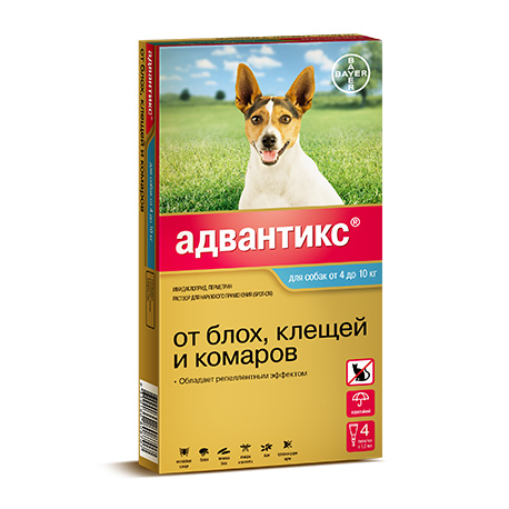 Капли от клещей и блох для собак весом от 4 до 10 кг. Адвантикс (1шт)