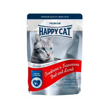 Влажный корм для кошек (говядина, баранина в желе) Happy Cat (0,1 кг)