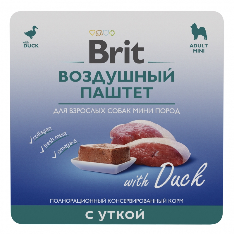 Brit Premium - воздушный паштет для взрослых собак мини пород,с уткой,100гр.