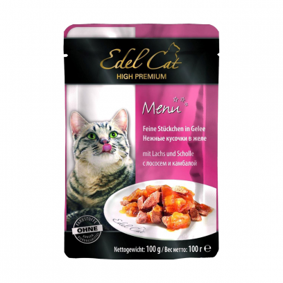 Влажный корм для кошек (лосось, камбала в желе) Edel Cat (0,1 кг)