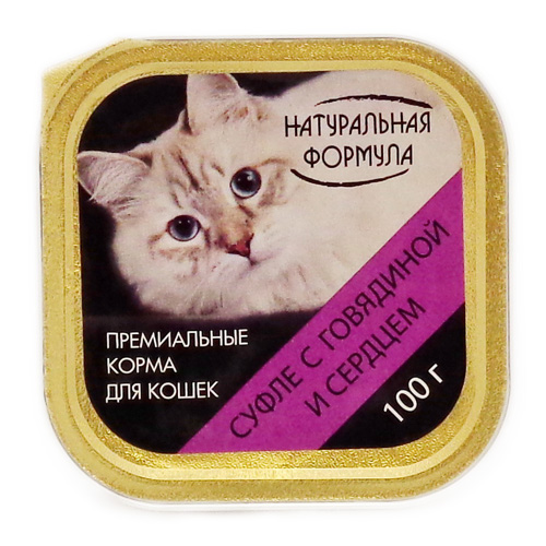 «Натуральная формула» консервы для кошек в виде суфле,говядина с сердцем,100гр.