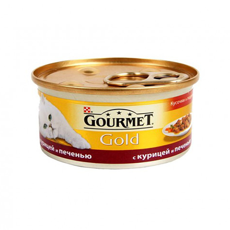 Влажный корм для кошек кусочки (С Курицей и печенью) Gourmet Gold