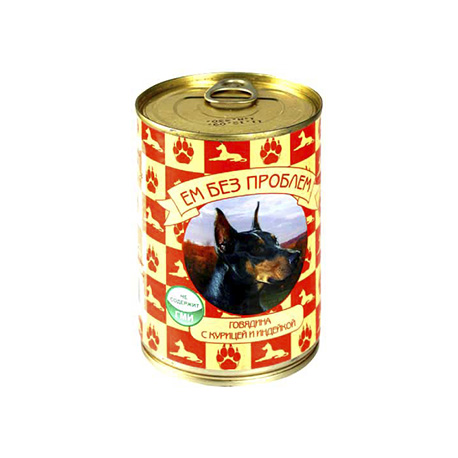 Консервы для собак (говядина с курицей и индейкой) «Зоогурман» Ем без проблем (410 гр)