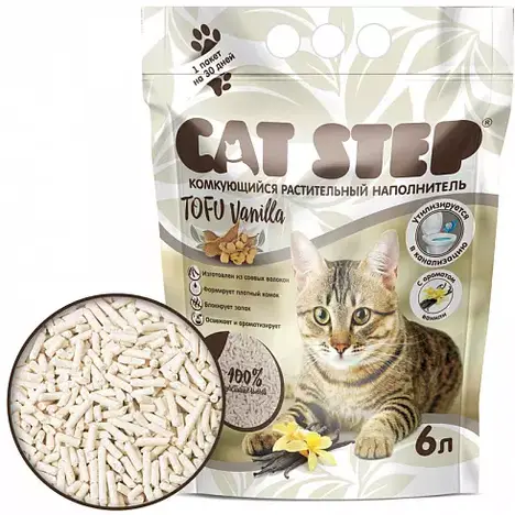 Cat Step Tofu Vanilla - растительный комкующийся наполнитель с ароматом ванили,6л.