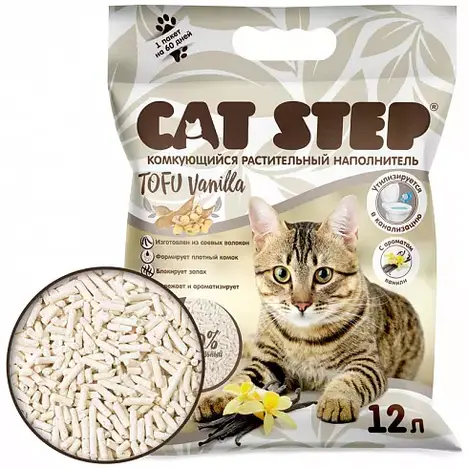 Cat Step Tofu Vanilla - растительный комкующийся наполнитель с ароматом ванили,12л.