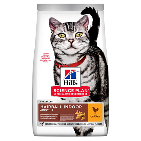 Hill's Science Plan Hairball Indoor Adult Сухой Корм для взрослых домашних кошек для вывода шерсти с курицей,300гр.