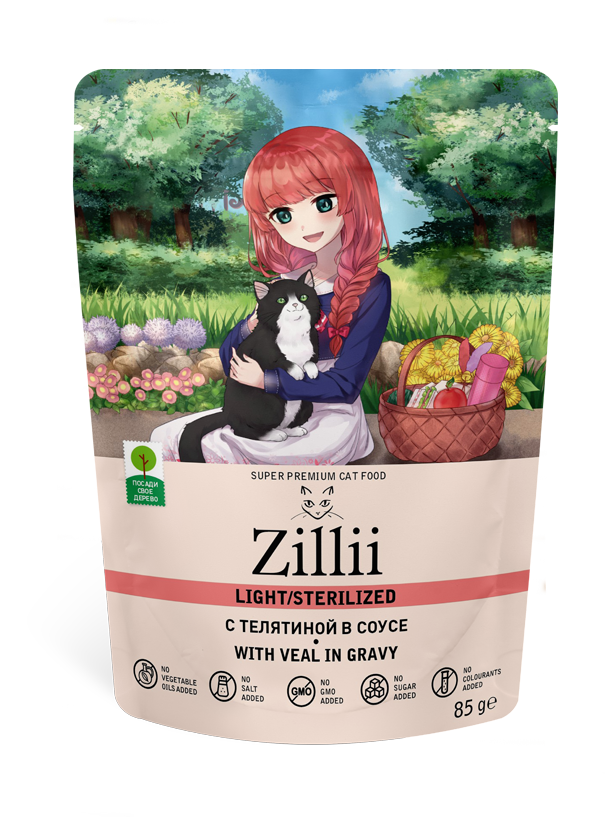 Zillii Adult Cat Light/Sterilized with Veal - влажный корм для взрослых стерилизованных кошек,телятина в соусе,85гр.