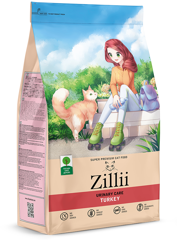 Zillii Urinary Turkey - сухой полнорационный корм для кошек,профилактика мочекаменной болезни,с индейкой,400гр.